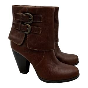 BOC Brown Leather Womens Zip Ankle Boot with Buckle Accents Size 7.0 BC6666